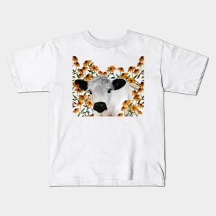 British White Cow & Black-eyed Susans Kids T-Shirt